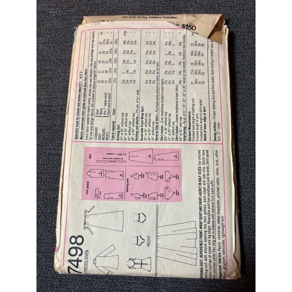 Vintage 1976 Simplicity 7498 Sewing Pattern 18 1/2 Bust 41" Half-Size Dress Pant - Picture 3 of 5